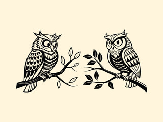 Black and white silhouette owl logo design illustration.