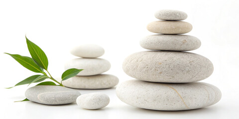 Fototapeta premium A Serene Pyramid of Zen Stones Isolated on a White Background for Tranquility and Balance