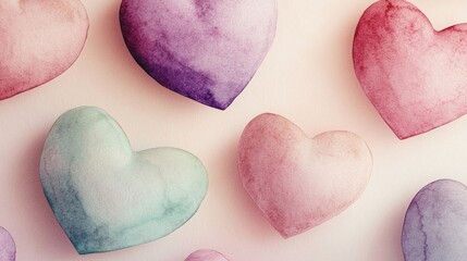 Obraz premium Pastel Hearts Background Romantic Watercolor Texture