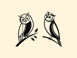 Black and white silhouette owl logo design illustration.