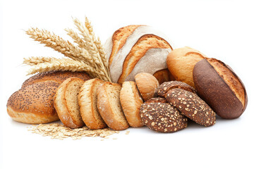 Whole wheat bread isolated on white background.