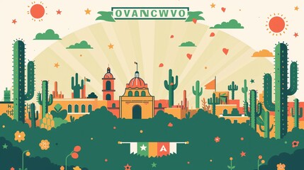 Obraz premium Viva Mexico! Flat Vector Illustration of Mexican Independence Day
