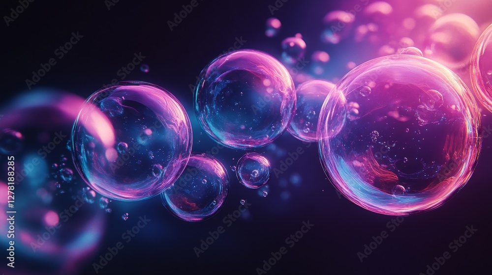 Poster sparkling bubbles floating in a deep space colored background