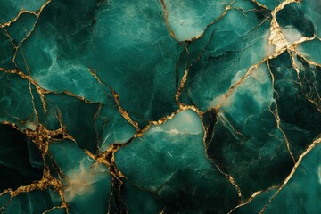 Emerald Green Marble Texture Wallpaper with Gold Cracked Highlights