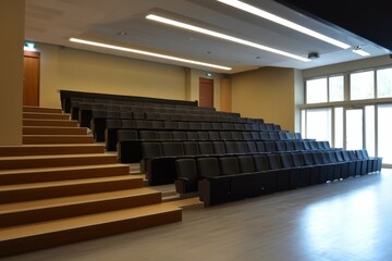 Empty Lecture Hall. Absence of College Auditorium with Empty Chairs