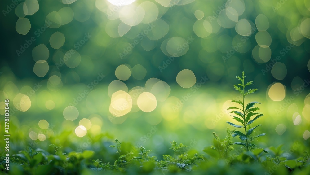 Poster green plant with bokeh background in natural setting sunlight creating a soft focus effect on foliag