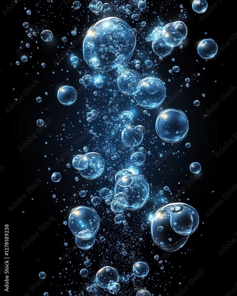 Aufkleber captivating underwater world of rising bubbles against a dark backdrop creating a mesmerizing visual