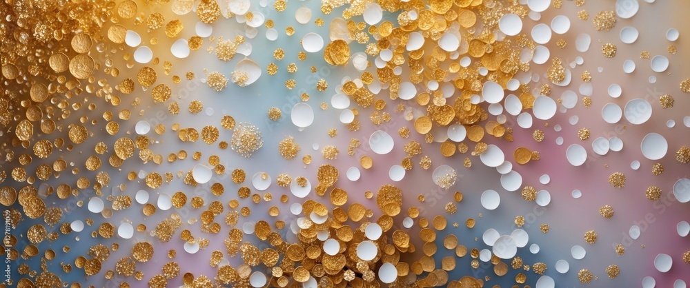Aufkleber abstract background with golden and white circular bokeh or droplet shapes on a soft pastel color ba