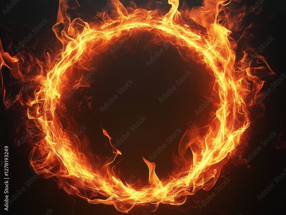 Poster fiery ring of fire with intense heat and energy against a dark background creating a dramatic and po