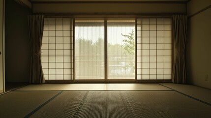 Obraz premium Tranquil Empty Room with Shoji Screens and Natural Light Flowing In