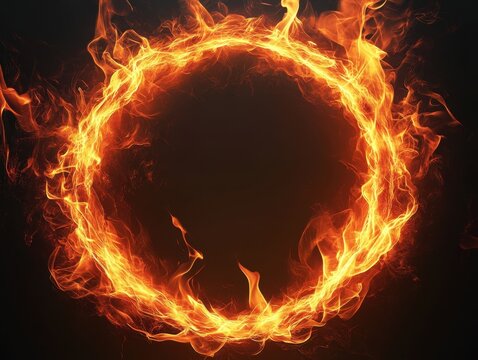Fiery ring of fire with intense heat and energy against a dark background creating a dramatic and powerful visual effect for concepts of power