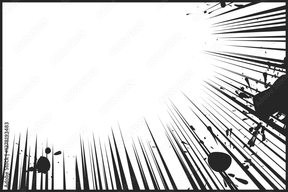 Poster black radial comic book style action line with space for text on the left side isolated on a transpa