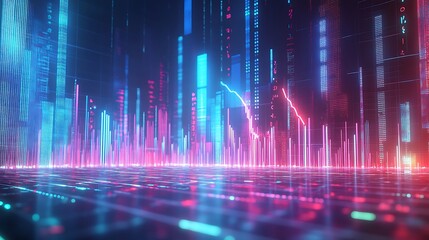 Vibrant Digital Graph Representation, colorful bars and dots against a futuristic background