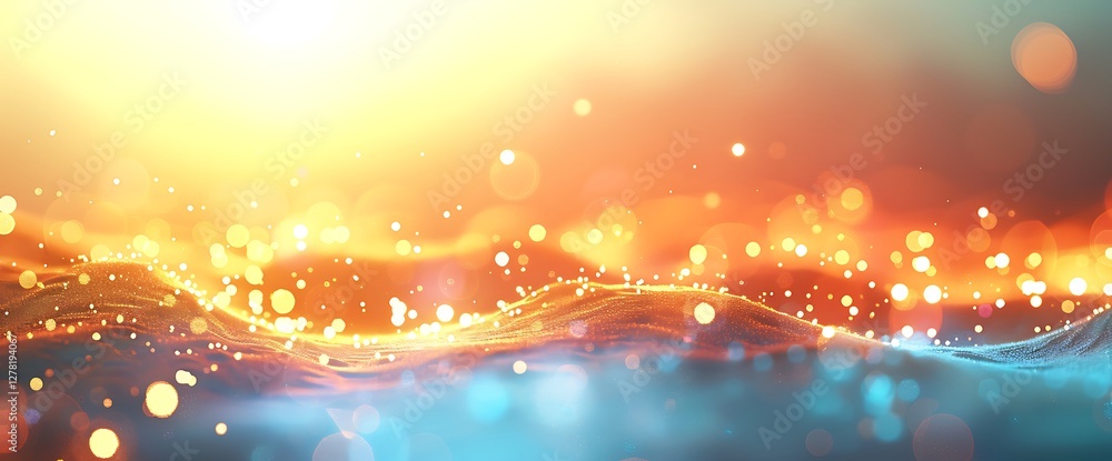 Aufkleber abstract sparkle: a mesmerizing display of golden bokeh lights dances across an abstract water surfa