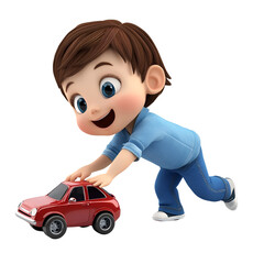 little boy playing with toy car