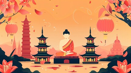 Obraz premium Vesak Day Scene Flat Vector Illustration