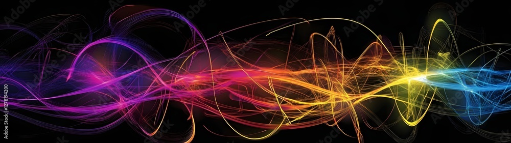 Poster Dynamic Colorful Waves of Energy and Light   Vibrant abstract background with fluid swirling glowing neon like shapes and lines in a spectrum of bright colors
