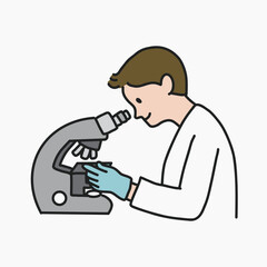 Female lab technician looking through microscope in laboratory vector
