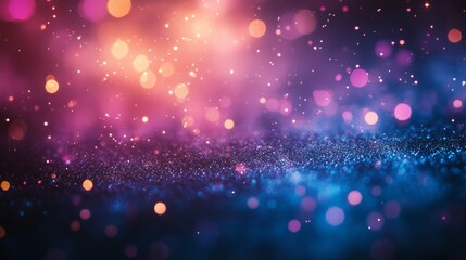 Abstract background shows a colorful sparkling galaxy of lights and glitter
