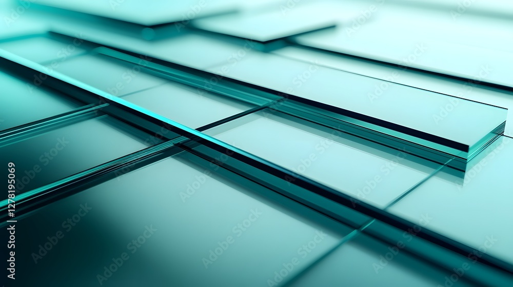 Poster elegant geometric abstract backdrop featuring intersecting metallic panels in a turquoise color pale