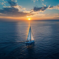 Fototapeta premium Sailing Yacht Sunset Seascape (1)