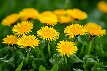 Bright Dandelions Bloom in Grassy Meadow