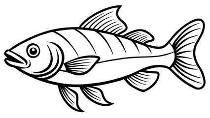 Fish Skeleton X-Ray View with Detailed Anatomy in Black and White Scientific Drawing