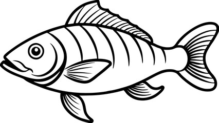 Fish Skeleton X-Ray View with Detailed Anatomy in Black and White Scientific Drawing