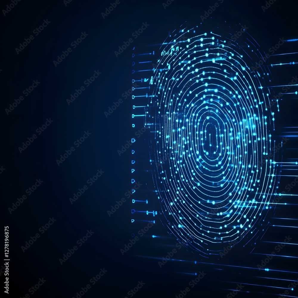 Fototapete Fingerprint scanning technology as a biometric identification and authentication method for digital security and access control in the modern technological landscape  The image depicts a futuristic