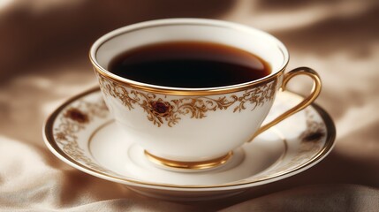 Fototapeta premium Steamy black coffee in a porcelain cup