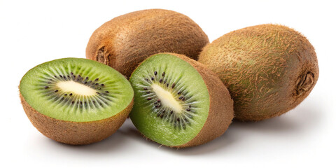 Fototapeta premium Fresh Whole Kiwi Fruits Isolated on a White Background for Healthy Eating