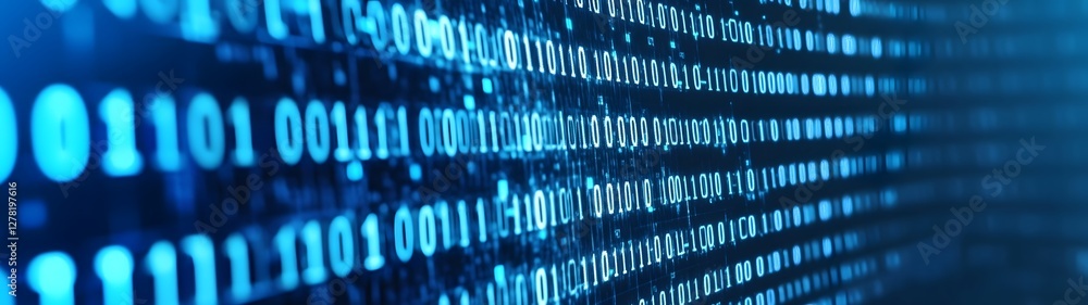 Leinwandbilder Flowing Binary Data in Blue Digital Matrix Technology Background  Representing digital data information technology programming and modern technological advancement