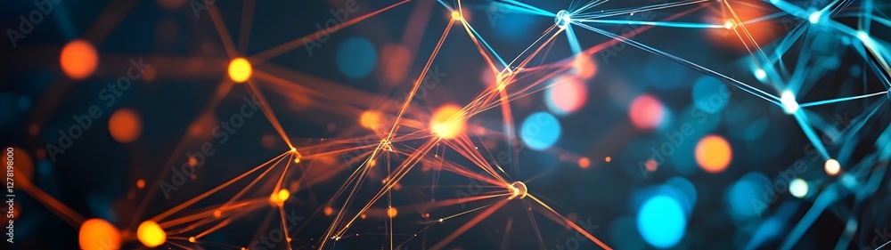 Fototapete Futuristic abstract digital network technology background with interconnected particles and glowing neon lights  Concept of intelligence and modern innovation