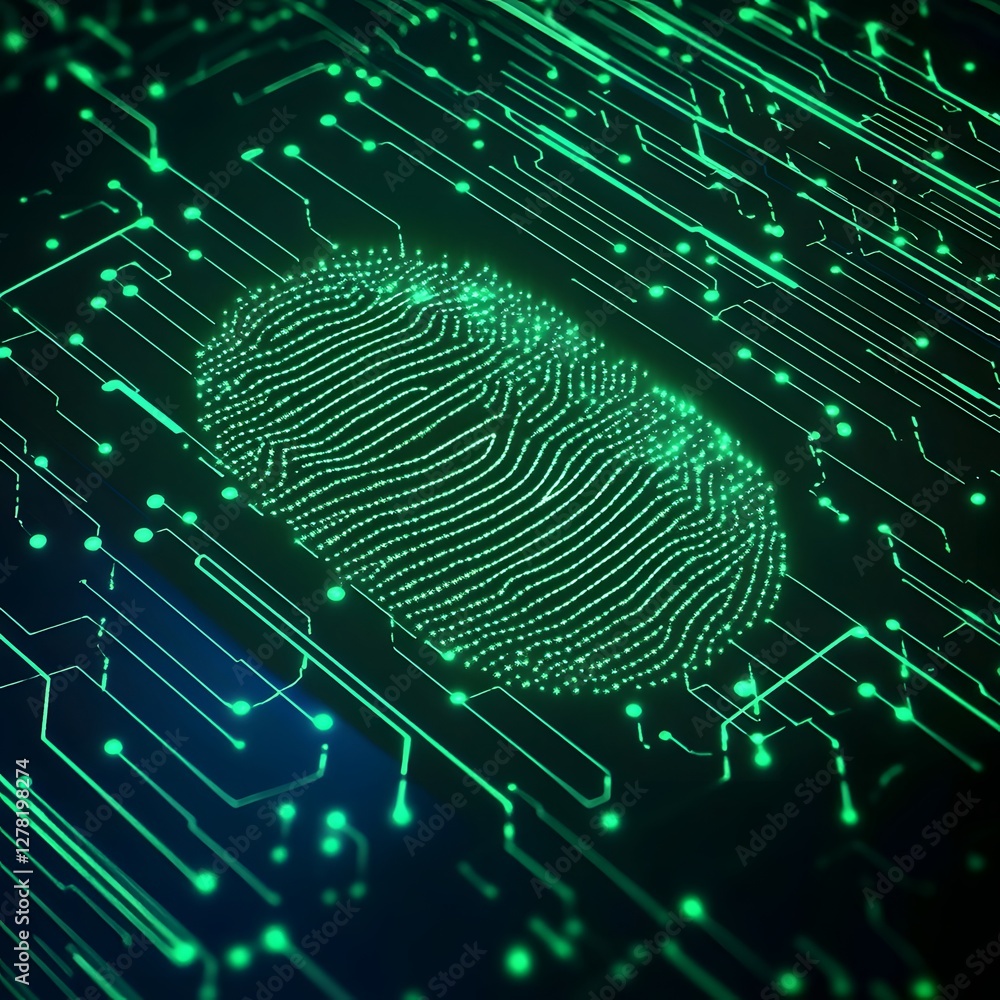 Aufkleber Futuristic abstract digital fingerprint cybersecurity technology background with intelligence powered circuit connections graphic data and code patterns  Innovative digital information technology