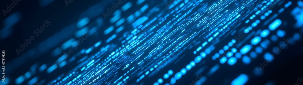 Poster Futuristic abstract digital technology background with blue waves and binary code pattern  Dynamic digital data and information flow with computer science and innovation concept