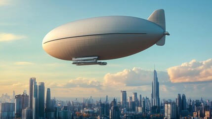 Fototapeta premium A zero-emission airship flying over a futuristic sustainable city