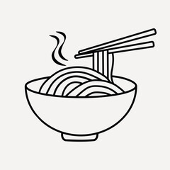 Ramen noodle, food line art collage element vector