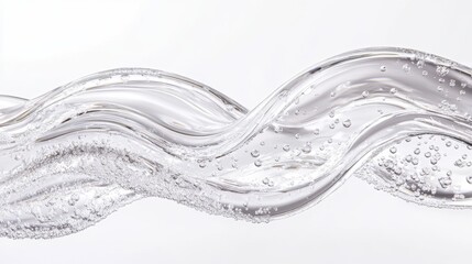 Pristine transparent gel texture swirling in elegant waves, crystal clear hyaluronic serum with suspended micro bubbles, ultra smooth flowing liquid surface, premium cosmetic macro photography, pure
