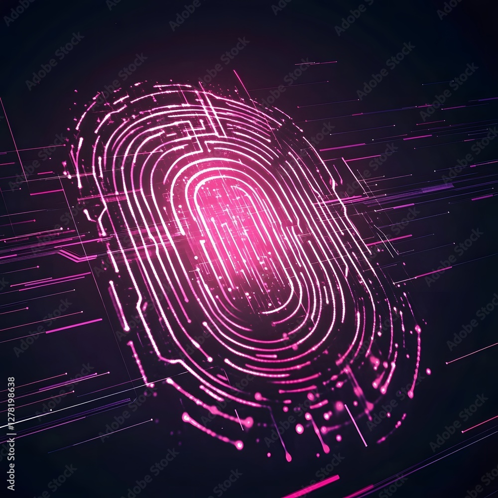 Poster Futuristic abstract of a high tech biometric fingerprint scanning system for digital identity verification cybersecurity and data protection