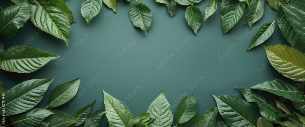 Poster green leaf frame on a solid background with various types of foliage creating a natural border in a 
