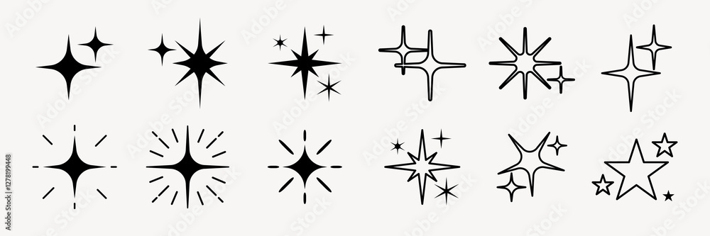 Poster various starburst shape illustration set vector. set of black starburst shape illustration in variou
