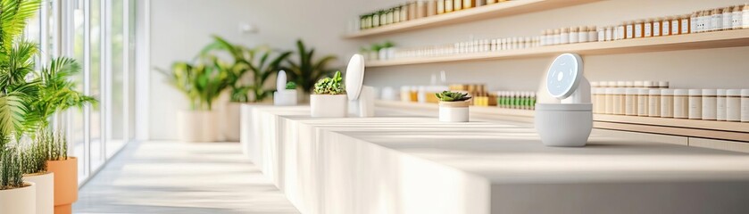 A zero-waste store with digital AI assistants helping customers shop sustainably
