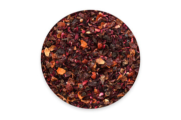 Organic Tea Blends. Top View. White Background. Hibiscus Rosehip tea blend 