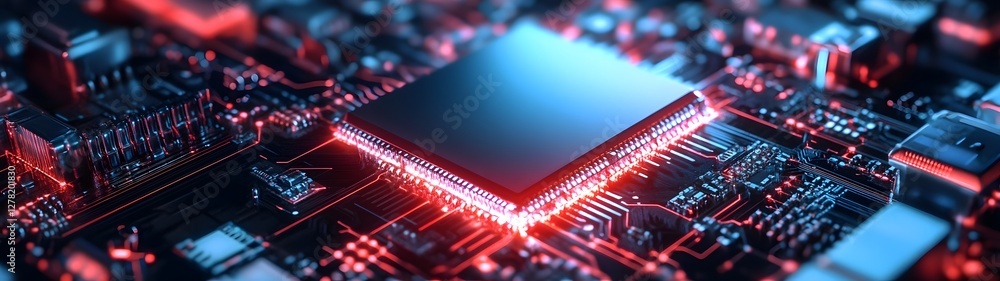Aufkleber Futuristic circuit board with glowing microchips intricate digital patterns and a high tech cyberpunk inspired aesthetic