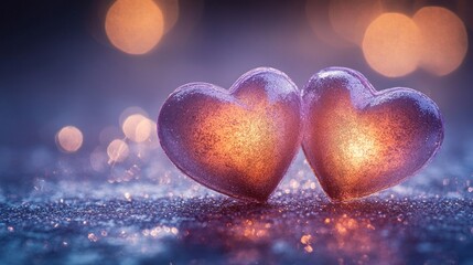 Two Glittering Hearts Romantic Valentine's Day Scene