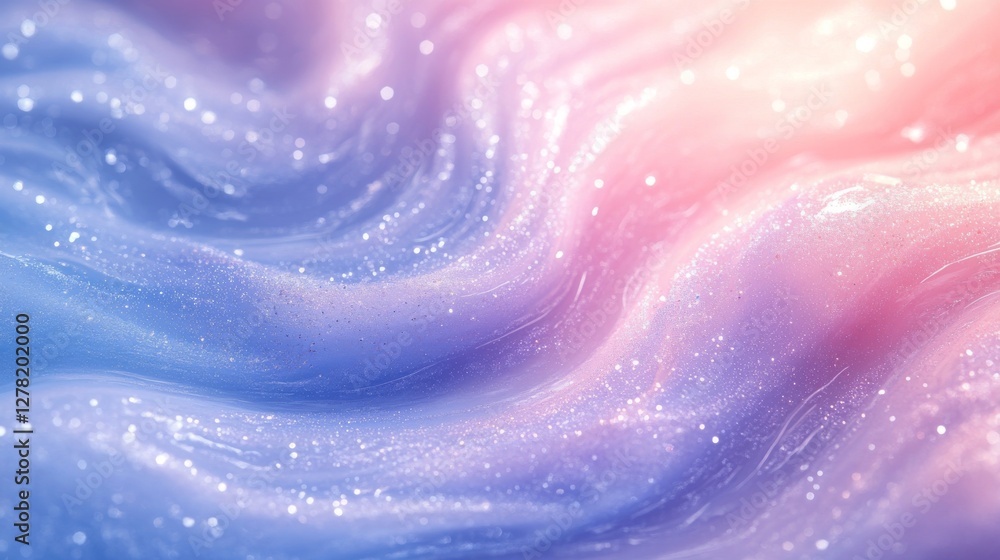 Poster abstract art displaying flowing colors with sparkling glitter particles