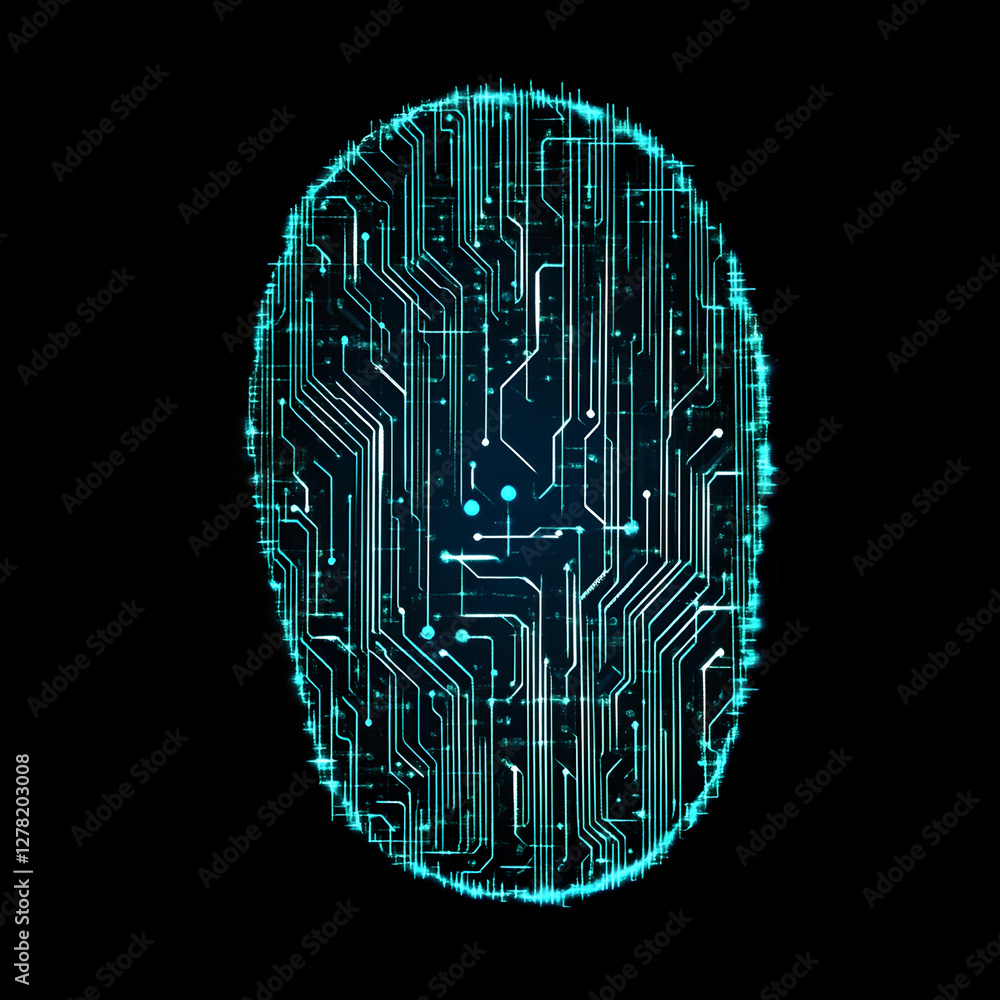 Poster Futuristic digital brain with circuit board patterns and glowing lines representing advanced intelligence and innovative technology concepts