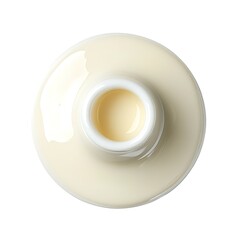 White milk with drops on white background. Top view, flat lay