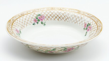 Elegant Porcelain Plate with Floral Design and Lattice Pattern