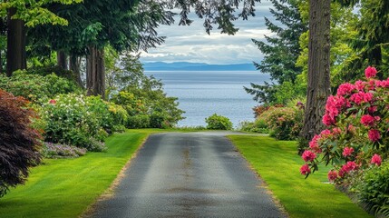 Scenic Pathway Leading to a Serene Waterfront with Lush Foliage